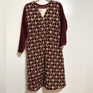 Red Velvet Two-Piece Gown and Shalwar (Pants)